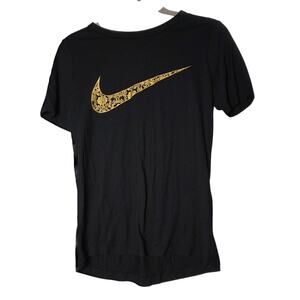 Womens Small Nike Black Gold Sportswear Essentia TShirt StreetWear Casual Runner